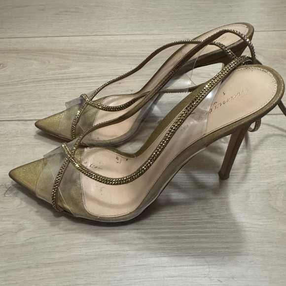 Gianvito Rossi Gold Pointed Toe Slingback Heels